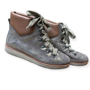 BIONICA Women’s Metallic Taupe Animal Print Leather Natick Hiking Ankle Boots Si